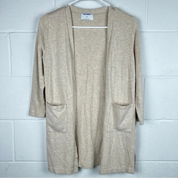Old Navy Women's Beige Open Front Cardigan Sweater 3/4 Sleeve Pockets‎ Size M - Picture 1 of 7